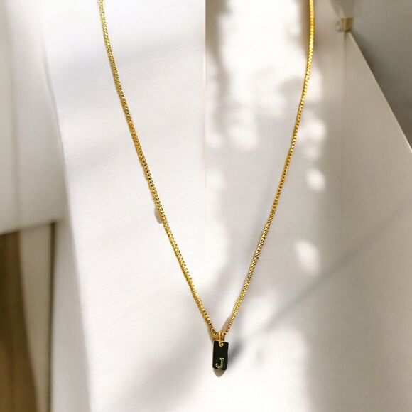 Gold-Plated Initial Bar Pendant Necklace 14k Over‎ stainless steel - Picture 11 of 16